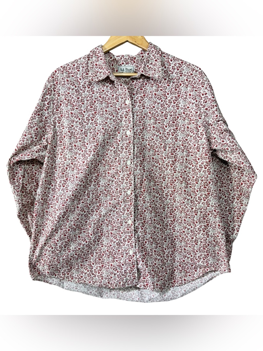 LL Bean Shirt Womens XL Pink Ditsy Floral Prairie Country Fall 100% Cotton